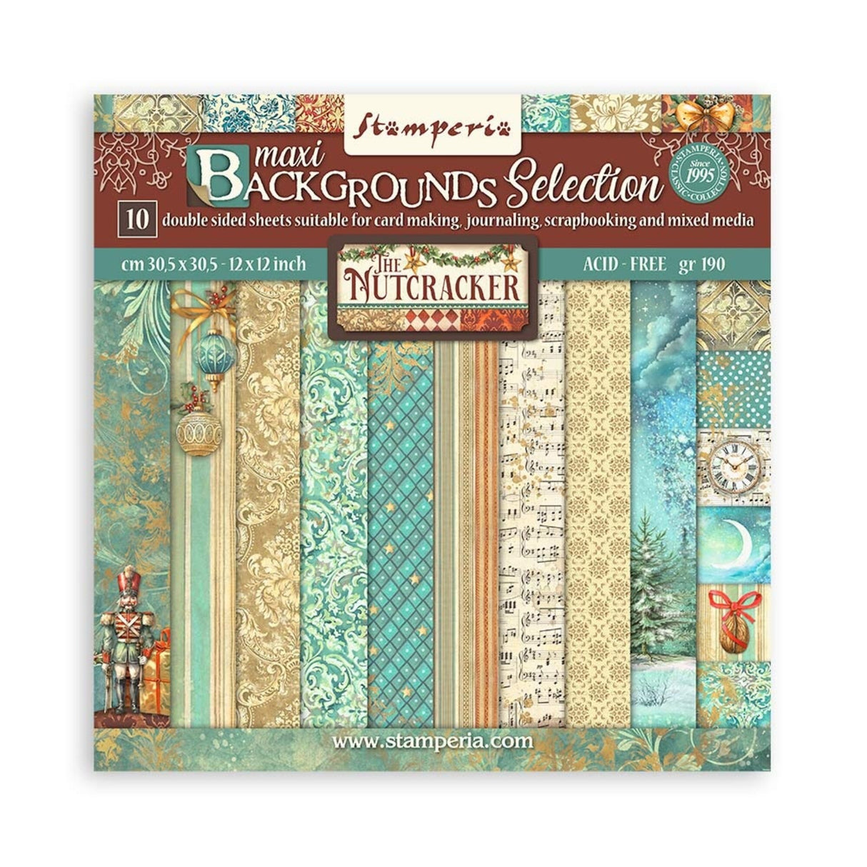 Stamperia The Nutcracker 12x12 Inch Paper Pack Maxi Backgrounds Selection (SBBL159) - Postage as per actual