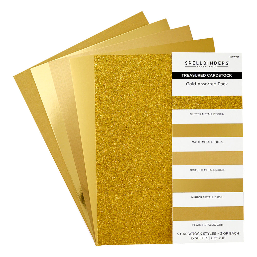 Spellbinders - Gold Assortment Treasured Cardstock 8 1/2" x 11 -15 Pack