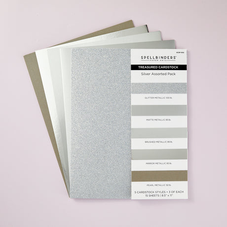 Spellbinders - Silver Assortment Treasured Cardstock 8 1/2" x 11 -15 Pack