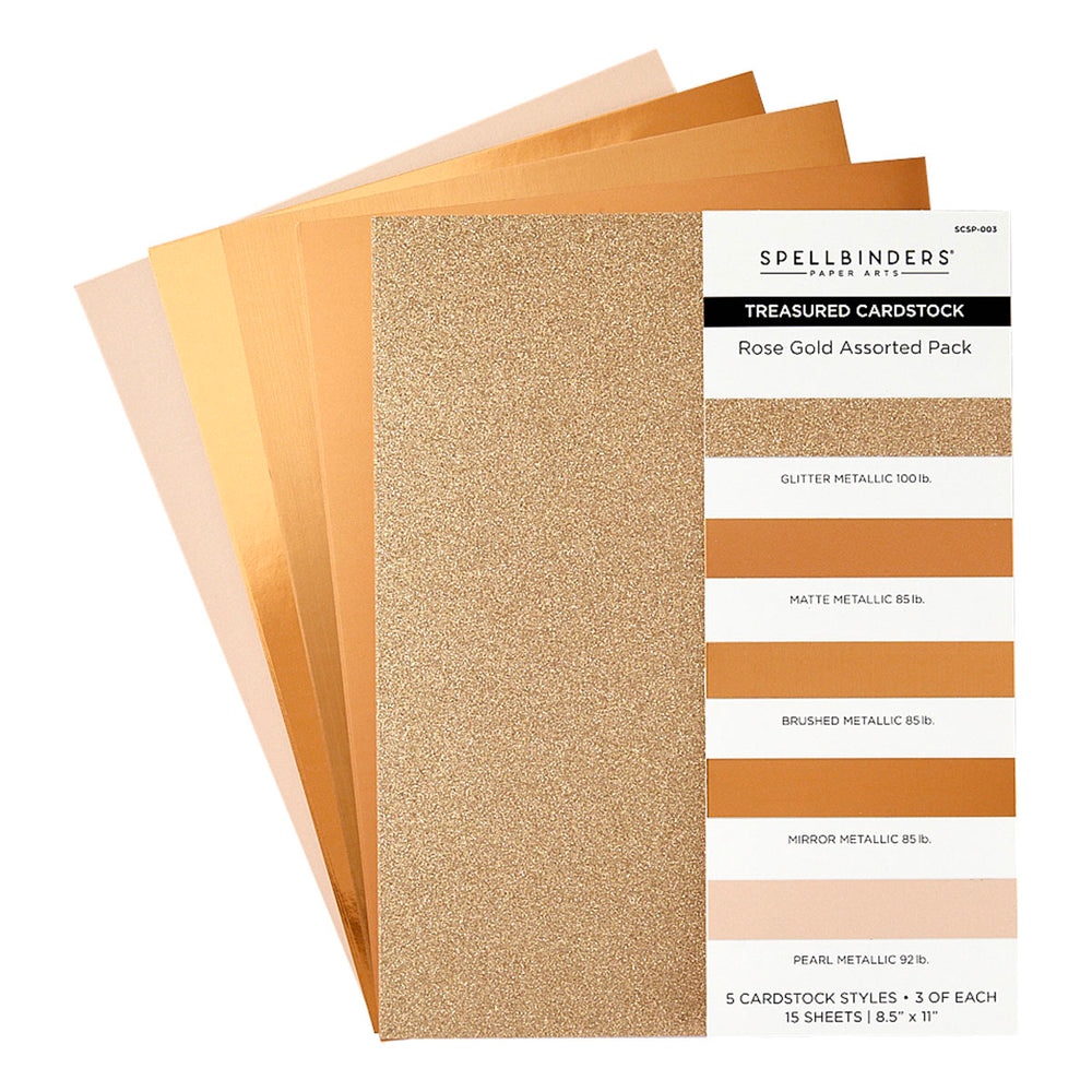 Spellbinders - Rose Gold Assortment Treasured Cardstock 8 1/2" x 11 -15 Pack