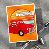 Spellbinders - Cruisin' By Sentiments Clear Stamp & Die Set from the Classic Road Legends Collection by Mindy Eggen