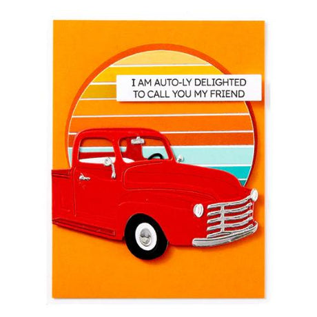 Spellbinders - Cruisin' By Sentiments Clear Stamp & Die Set from the Classic Road Legends Collection by Mindy Eggen