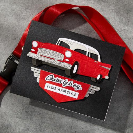 Spellbinders - Cruisin' By Sentiments Clear Stamp & Die Set from the Classic Road Legends Collection by Mindy Eggen
