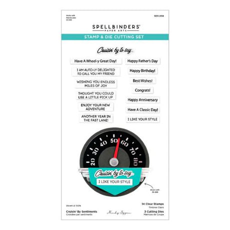 Spellbinders - Cruisin' By Sentiments Clear Stamp & Die Set from the Classic Road Legends Collection by Mindy Eggen