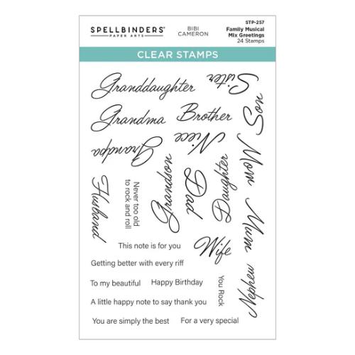 Spellbinders - Family Musical Mix Greetings Clear Stamp Set from the Bibi's Musical Notes Collection by Bibi Cameron