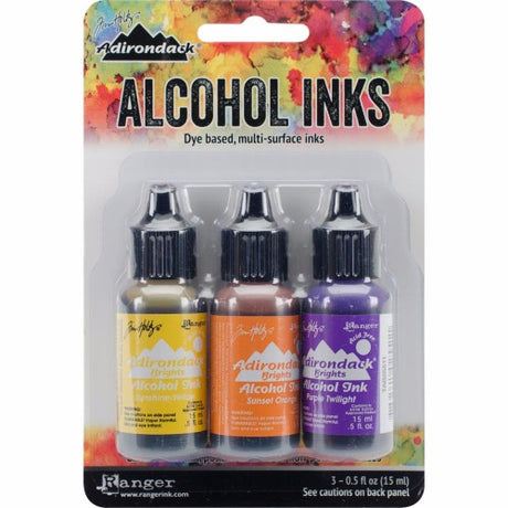 Tim Holtz Alcohol Ink .5oz 3/Pkg Summit View-Sunshine/Sunset/Pure Twilght - Krafters Cart