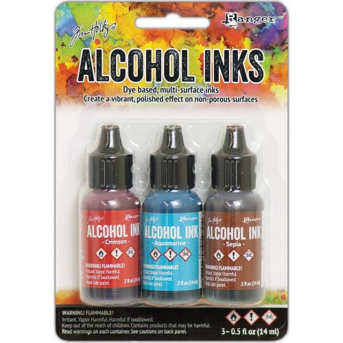 Tim Holtz Alcohol Ink .5oz 3/Pkg Rodeo-Crimson/Aquamarine/Sepia