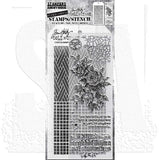 Tim Holtz Mixed-Media Stamps & Stencil Set: Lady Rose, Woven and Linen THMM119