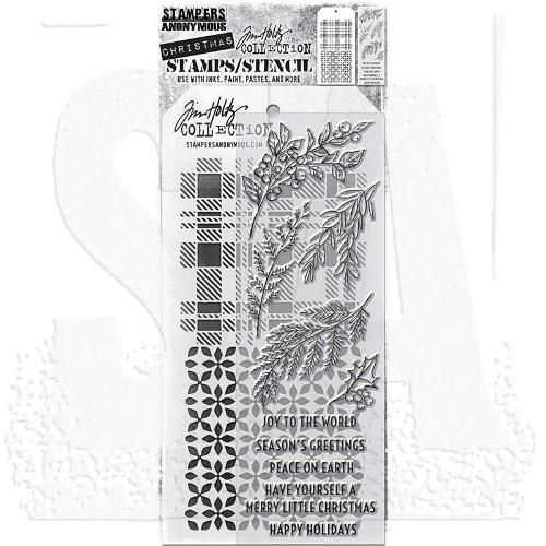 Tim Holtz Mixed-Media Stamps & Stencil Set: Sketch Greenery, Plaid and Nordic THMM132