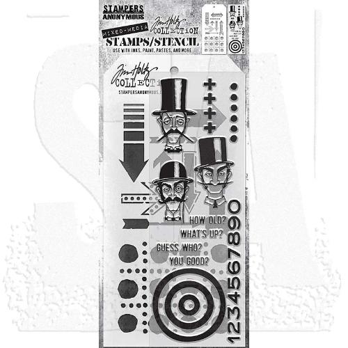 Tim Holtz Mixed-Media Stamps & Stencil Set: Inquisitive, Arrows and Dotted Line THMM139