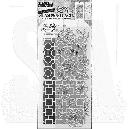 Tim Holtz Mixed-Media Stamps & Stencil Set: Floral Elements, Linked Circles and Linked Squares THMM161