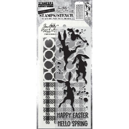 Tim Holtz Mixed-Media Stamps & Stencil Set: Bunny Hop THMM183