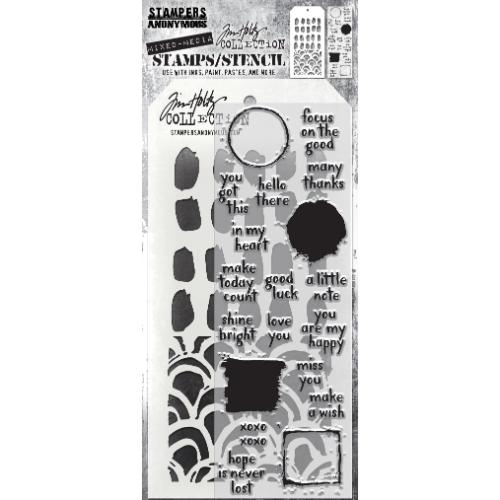 Tim Holtz Mixed-Media Stamps & Stencil Set: Note Quotes THMM184